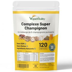 Suppléments à base de 6 champignons – Reishi, Lions Mane, Cordyceps, Chaga, Shitake and Maitake. 120 Capsules. (Global-Merchandise-Direct2, neuf)