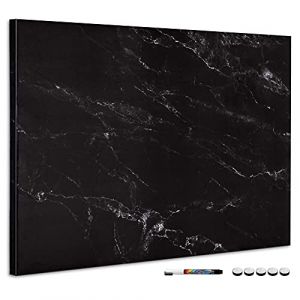 Navaris Tableau magnétique - Panneau mémo 90 x 60 cm avec aimants - Tableau mural design marbre noir avec marqueur - Décoration murale (SX-Commerce, neuf)