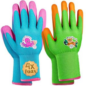 GR&Uuml;NTEK Gants de Jardinage pour Enfant - Lot de 4 paires. Enduit de latex. Sans BPA. Certifi&eacute; EN420 / EN388 - Taille 3 (Werkzeugbar, neuf)