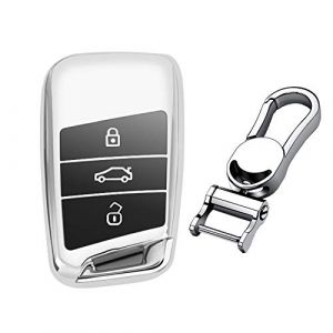 M.JVisun Doux TPU Clef Coque Porte-clés pour Volkswagen Arteon Atlas Golf Alltrack Jetta Passat pour Tiguan pour Skoda Kodiaq Superb A7 Intelligent Clé de Voiture - Brillant Argent - Métal Porte-clés (M.Jvisun.Eu, neuf)