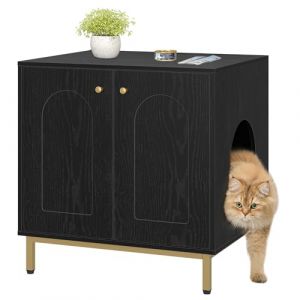 Hzuaneri Maison de Toilette Chat, Meubles Cachés, Table d'appoint en Bois pour Animal Domestique, Banc d'armoire de Rangement, Convient à la Plupart des Chats, Noir Or CB81204G (Hzuaneri FR, neuf)