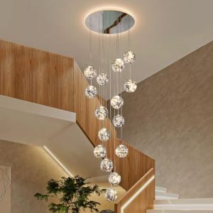 KAUCQI 250CM Lustre Lampe Boule de Verre 15 LED, Pendentif Lumière LED d'escalier, 75W Suspensions Long étoilé Pendant Light, Plafonniers Modernes pour Villas, Escaliers et Salons (Kaucqi-Direct, neuf)