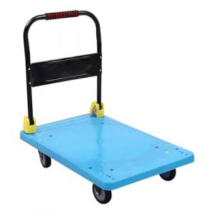 WOLEGM Chariot &agrave; plateforme pliable avec capacit&eacute; de 400 kg - Chariot &agrave; bagages avec 4 roues - Chariot portable pliable pour bagages, personnel, voyage, d&eacute;m&eacute;nagement et bureau (400 kg) - Bleu (FOLEGMTY, neuf)