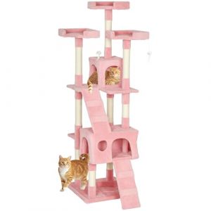 PawHut Arbre &agrave; chat pour chat d'int&eacute;rieur - 173 cm - Tour &agrave; chat - Avec griffoir - Grande tour d'escalade - Maison de centre d'activit&eacute;s - Rose (Aosom MHSTAR FR, neuf)