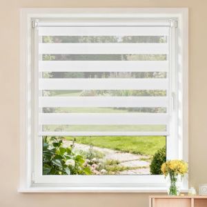 Buseu Store Enrouleur Jour Nuit sans Per&ccedil;age, Installation Facile par Clips, Rideau Occultant et Translucide pour Fen&ecirc;tre ou Porte, Blanc, 70l x 190L cm (Largeur du Tissu 70 cm) (Anduni, neuf)