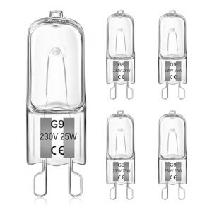 5 Pièces G9 25W Ampoules Halogènes pour four, Blanc Chaud Dimmerabile 230V 2700K, Résistance à la chaleur 300°C Convient pour les ampoules de four, les fours à micro-ondes, les lampes de table (Minghong TaoDE, neuf)
