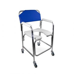 Mobiclinic, Chaise percée, Mod. manzanares, Marque européenne, Toilette a roulettes, Pour adulte, Accoudoirs rembourrés, D'aisance aluminium, Bleu (Queraltó, neuf)