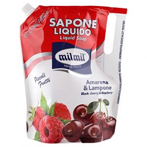 milmil Savon Liquide Amarena et Framboise 900 ml, Savon Recharge Éco, Savon Mani, Savon Visage, Savon Corpo, pH Physiologique, Dermatologiquement Testé (D.C.S ENTREPRISE, neuf)