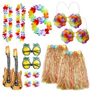 Jupe Hawaienne Femme Homme, Collier de Fleurs Hawaienne Robe Costume Hawaienne Guirlande Deco Lunettes de Soleil Ananas Hawaii Plage Carnaval (2 pièces - Multicolore - Femme) (HarnyLoom, neuf)