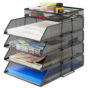 TQVAI Lot de 5 Empilable Métal Corbeille a Courrier Organiseur de Bureau Porte Revue Bureau Trieur Documents A4 Rangement Papier Range Courrier, Noir (TQVAI Direct-EU, neuf)