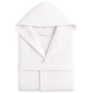 Peignoir Nid d'Abeille Femme et Peignoir Nid d'Abeille Homme en Coton avec Capuche Poches et Ceinture, L&eacute;ger et pour Voyage S-XXXL, Blanc, S/M (Pandesia store, neuf)