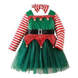 Ensemble de No&euml;l B&eacute;b&eacute; Fille Robe de No&euml;l Rouge en Velours &agrave; Manches Longues Enfant D&eacute;guisement de Noel en Peluche Hiver pour B&eacute;b&eacute; Fille Tenue D&eacute;guisement M&egrave;re Noel 12 Mois-5 Ans (01 Green, 2-3 Years) (Zwlhuiknb, neuf)