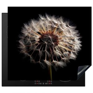 KitchenYeah&copy; Protection Pour Plaque Induction 59x52 cm Deco Cuisine Prot&eacute;g&eacute; Cache De Cuisson Vitroceramique Fleurs - Nature - Pissenlit - Noir - Portrait (KitchenYeah, neuf)