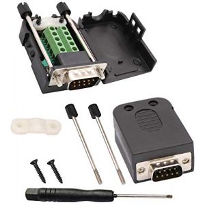 AAOTOKK Adaptateur de Bornier à vis DB9 D-SUB 9 Broches RS232 Mâle à 9 + 1 Broches/Voie Femelle Module de Signal de Connecteur de Carte Sortie de Borne Série avec Boîtier(2Pcak/Mâle) (AAOTOKKY, neuf)