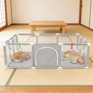 Parc &agrave; Chiots Pouces avec Porte, Parc pour Chiots Ou Petits Chiens,Lavable en Machine, Int&eacute;rieur/ext&eacute;rieur (180 x 120 x 66 cm (Gris Clair)(C)) (Hechheu, neuf)