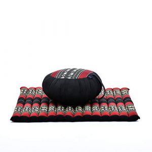 Leewadee Set de m&eacute;ditation - Set de m&eacute;ditation en kapok, coussin et tapis de m&eacute;ditation Zafu et Zabuton, Noir Rouge (Leewadee, neuf)