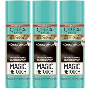 L'Oréal Paris Magic Retouch - Lot de 3 sprays de masquage pour racines - Brun froid - Pour des transitions continues et naturelles - Masque les racines jusqu'au prochain lavage des cheveux - 3 x 90 ml (winwingoods, neuf)