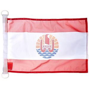 AZ FLAG - Drapeau Polynésie française - 45x30 cm - Pavillon Nautique Polynésien - France Spécial Bateau Et Extérieur En Maille Bloquée Avec Anneaux Plastiques Intégrés - 30g (AZ-FLAG, neuf)