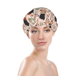 Generic Bonnet de douche mignon imprimé panda rouge, bonnet de bain imperméable réutilisable pour les cheveux de femmes, double couche, bonnet de douche élastique protection des cheveux (BedBliss transactions, neuf)