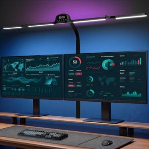 Bludrfnly Lampe de bureau LED avec RGB - lampe pour &eacute;cran 120 cm avec pince, r&eacute;glable en luminosit&eacute;, lampe lumi&egrave;re du jour avec d&eacute;tecteur de mouvement, horloge, pour le bureau, la lecture (Reddotloop, neuf)