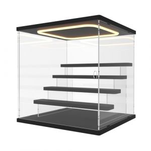 Nynelly Vitrine pour Collection avec &Eacute;clairage LED, 5 Niveaux Vitrine Acrylique Rangement avec Porte et Marches, Anti-Poussi&egrave;re Transparente Plexiglas Boite Presentoir pour Funko Pop, Figurine, Noir (Nynel, neuf)