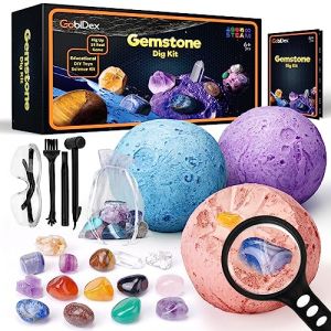 GobiDex Cristaux et Pierres Précieuses, Fossiles et Minéraux Naturels, Archéologie Enfant pour 6 7 8 9 10 Ans, Creuser la Lune, Géologie, Science et Jeu, Cadeaux, Kits Excavation pour Garçon et Fille (LKT-EURO, neuf)