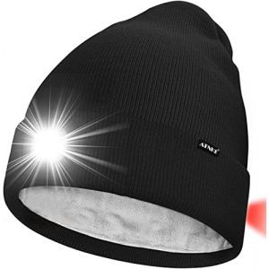 ATNKE Unisexe 8 LED Bonnet Lampe Frontale,USB Rechargeable Rouge Feu Arrière Clignotant Chapeau de Course Lumière Chaud Polaire Doublée Tricot Bonnet Cadeaux pour Hommes et Femmes/Black (Memorye, neuf)
