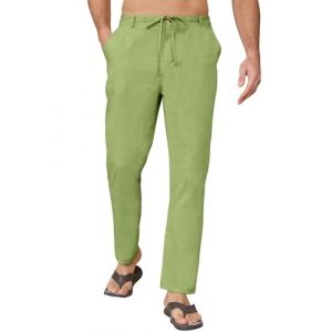 Yutdeng Pantalon Coton Lin Homme Ample Pantalon Lin Homme Décontracté Léger Pantalon Homme Lin Été Large Pantalon en Lin Homme Casual Respirant Pantalons Homme Plage Yoga Jogging Pants Ceinture Poches (Yuegood, neuf)