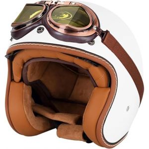 G&eacute;n&eacute;rique Retro Casque Demi Jet, Casque Jet Vintage, Casque Moto Scooter, Casque Bol Homologu&eacute; ECE Casque De Protection for Hommes Et Femmes, Casque De Cyclomoteur avec Lunettes (天津顶满跨境电子商务有限公司, neuf)