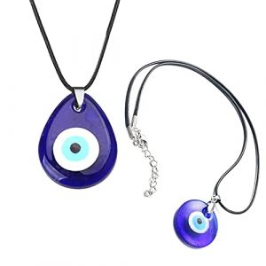 Manqyi 2 Pi&egrave;ces Collier Pendentif Mauvais Oeil, de Protection Contre le Oeil Turc, Collier, Bleu Chanceux Bijoux pour Hommes Femmes (zhoubingg, neuf)