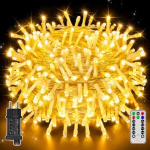 Ollny Guirlande lumineuse LED 20 m 200 LED, guirlande lumineuse de Noël IP44 étanche avec télécommande et minuterie, 8 modes, décoration de fête pour Noël, anniversaire, mariage, salon, blanc chaud (Ollny FR, neuf)