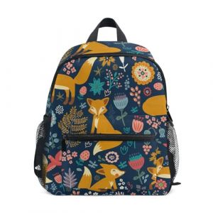 ISAOA Sac &agrave; dos pour enfants, sac de maternelle, zoo mignon Renard de feu fleuri bleu fonc&eacute;, sac &agrave; dos pour enfants, sac &agrave; dos pour tout-petits pour la maternelle, la maternelle, l'&eacute;cole, le voyage (ISAOA, neuf)