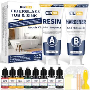 Kit Reparation Baignoire Blanc, Kit Réparation Carrelage Pour Acrylique, Céramique, Cuisine Salle de Bain Réparer éclats, Fissures, Rayures et Trous Rouille Kit Réparation Email Baignoire-Multicolore (HUYAN, neuf)
