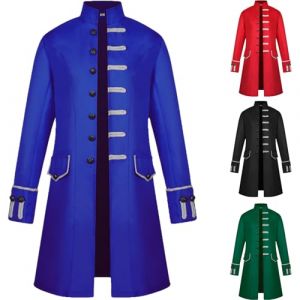 OPAEHJF Manteau gothique steampunk m&eacute;di&eacute;val vintage pour homme, costume d'uniforme, redingote &agrave; simple boutonnage, manteau trench d&eacute;contract&eacute; pour l'automne, id&eacute;al pour la f&ecirc;te d'Halloween, bleu, XXXL (TFAJH, neuf)