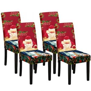 Housses de chaise No&euml;l - Lot de 4, Housses de chaise extensibles de No&euml;l pour chaises &agrave; bascule, d&eacute;coration de No&euml;l pour chaises, Housses de chaise de No&euml;l, Housses de chaise d&eacute;tachables et lavables (WBbfbf, neuf)