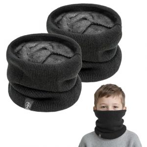 SEFIRST 2 Pi&egrave;ces Tour de Cou pour Enfant, Polaire Cache Cou, Gaiter Masque Cagoule Cache-Cou Hiver &eacute;charpe Coupe-Vent Ski &Eacute;lastique &Eacute;pais Snood pour Moto Ski Marche Course Voyage, Noir (MaiDuoDuo, neuf)
