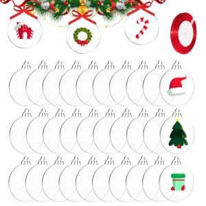 DARENYI 30 Pcs Boule de Noel Transparente avec Ruban Rondes Boules de Noël en Acrylique DIY Décoration de Noël Pendentif pour Décoration de Fête d'arbre de Noël (7.6cm x 2mm) (DARENYI, neuf)