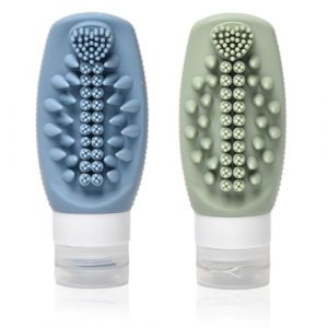 CATOR 2 Pi&egrave;ces Flacon Voyage Silicone, flacon pompe vide, flacon voyage &Eacute;tanches Bouteille Vide Flacon Voyage Avion, Bouteille de voyage brosse &agrave; shampoing 2 en 1, Sans BPA (QUQU JIANING, neuf)