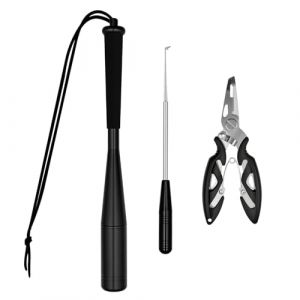 Wonwood_direct Pince Peche pour Tueurs de Poissons Remover Poisson Crochet, D&eacute;gorgeoir Peche en Acier Inoxydable, Tueur de Poissons en Aluminium avec Dragonne avec Poign&eacute;e Antid&eacute;rapante (Noir) (wonwood, neuf)