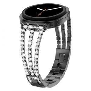 WoPail Bracelet &agrave; strass pour Samsung Galaxy Watch 8 40mm 44mm, Femmes Bracelet M&eacute;tallique &Eacute;clatant et Brillante de Remplacement pour Samsung Galaxy Watch 8 Classic 46mm - Noir (WoPail, neuf)