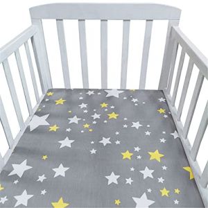 Hiseng Drap Housse Landau Berceau Lit d'Appoint, Étoile Animal Draps-Housses pour Un Lit Bébé, Coton Housse de Matelas Universels Élastique Protège Matelas pour Enfant (Étoiles jaunes,150x80cm) (Hiseng, neuf)