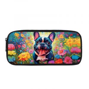 Kuiaobaty Trousse à crayons avec motif bouledogue français et fleurs pour fille, sac de rangement pour fournitures scolaires, joli chiot et chien, trousse à crayons durable (kuiaobaty, neuf)