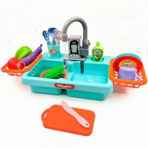 Acelane Jeu d'&Eacute;vier de Cuisine pour Enfants avec Robinet &agrave; Recyclage d'Eau, Jouets de Cuisine Accessoires avec Robinet Enfant Pompe, &Eacute;vier Jouet Enfants 3+ Ans avec l&eacute;gumes jouets - Jeu de R&ocirc;le (Bleu) (AcelaneDirect, neuf)