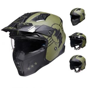 ILM Casque Moto Cross Homme Femme Homologué ECE-Casque Moto Jet Vintage Rétro Scooter Adulte avec Visiere,Vert Militaire,L (ilovemotor, neuf)