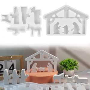 Moule en Silicone pour Crèche, Moule Resine Epoxy, Moule Silicone Platre, Moule Silicone Crèche 3D, Moules de Moulage en Silicone pour Platre, Béton Créatif, Bougie, Artisanat Décoration de Maison (JINGMINGHE, neuf)