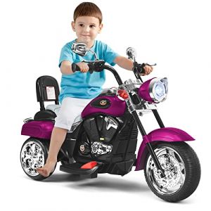 DREAMADE Moto Électrique pour Enfants 3+ Ans Charge Max. 30KG 6V 3km/h avec 3 Roues, Phare et Klaxon, Véhicule Tricycle Rechargeable (Violet) (DREAMADE, neuf)