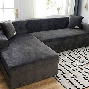 LINGKY Housse Canapé d'angle en Velours, Protection pour Canapé d'angle, Couvre Canapé d'angle avec Accoudoirs, Housse de Canapé Peninsula en Forme de L (Gris,1 Place (90-140 cm) (LINGKY, neuf)