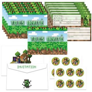 Carte invitation Anniversaire Minecrft(Français), Cartes D'invitation pour Enfants, 12 Carte D'invitation+12pcs Enveloppe+12pcs Autocollant, Invitations De Anniversaire Pour Garçon et Fille (A) (hucanxi, neuf)