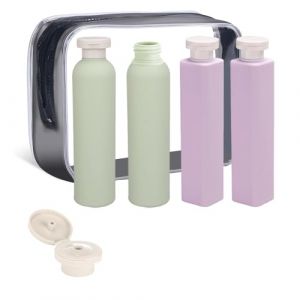 ChAusa 4 Pi&egrave;ces Flacon Voyage 250+260ml Contenant Voyage avec &Eacute;tiquettes Kit Voyage Produit Toilette Kit Voyage Avion pour Le Shampooing,La Lotion,Le Gel Douche avec Trousse de Toilette Femme (HAOCHEN EU, neuf)