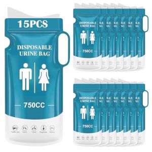 KOMABLEN 15 Pièces Sacs à Urine Jetable, 750ml Urinoir Femme Portable avec Poignée, Portables Sacs à Pot de Chambre Adulte, Sac a Vomi pour Homme Enfant pour Le Camping, Voyages, embouteillages (DESA NEGRILA SHOP S.R.L., neuf)